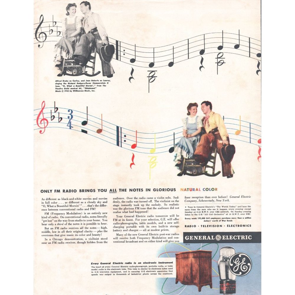 1944 GE General Electric FM Radio Vintage Print Ad Rocking Chair Folk Wall Art